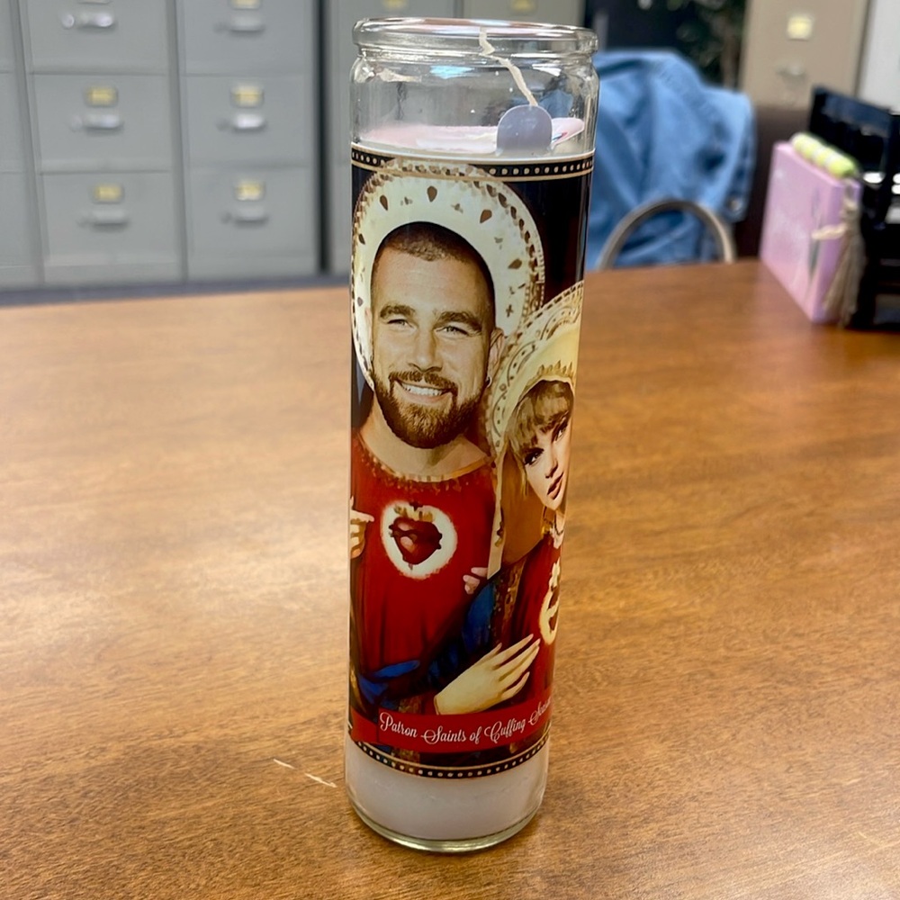 Patron Saints of Cuffing Season Candle- Travis Kelce & Taylor Swift